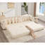 Canapé modulaire en L de 110,75 pouces avec repose-pieds mobile, porte-gobelets et 8 coussins décoratifs, tissu en velours côtelé, déplié en lit, beige-118054471