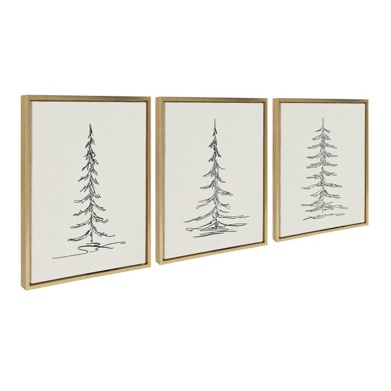 Reproduction encadrée sur toile, 3 pièces, Or