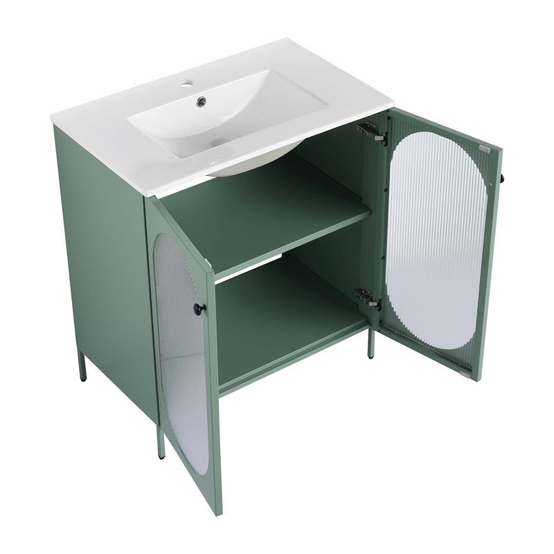 Meuble-lavabo autoportant de 30 po avec lavabo en céramique, Vert