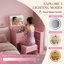 Coiffeuse 3 en 1 avec miroir rabattable, éclairage DEL réglable, plateau latéral coulissant et tabouret, idéale pour gagner de la place dans une chambre, rose.-1440924144