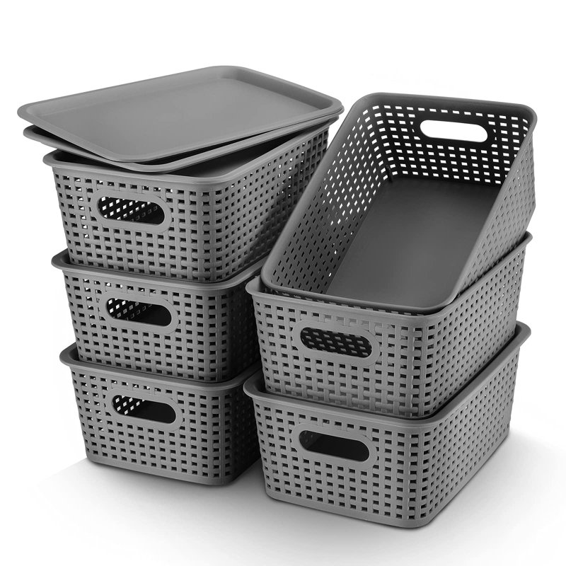 Paniers de rangement en plastique avec couvercle, Gris