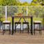 Ensemble de salle à manger d'extérieur en bois d'acacia à hauteur de bar 5 pièces avec plateau de table pliable et 4 tabourets rembourrés en osier-129131229