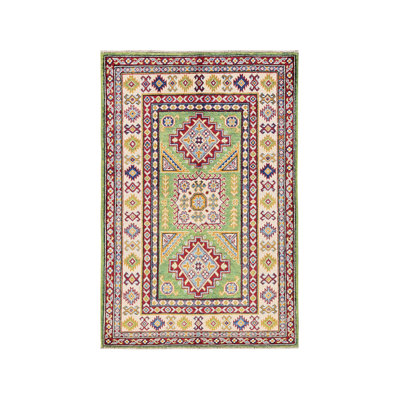 Tapis oriental rectangulaire en laine vert noué à la main 3 pi 4 po x 5 pi 0 po - MOA102339