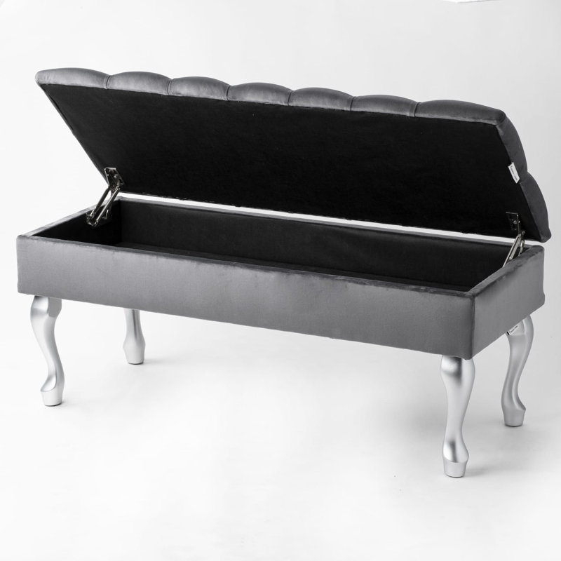 Huges Velvet Upholstered Bench with Flip Top, H44 x W60 x D35cm, Grey