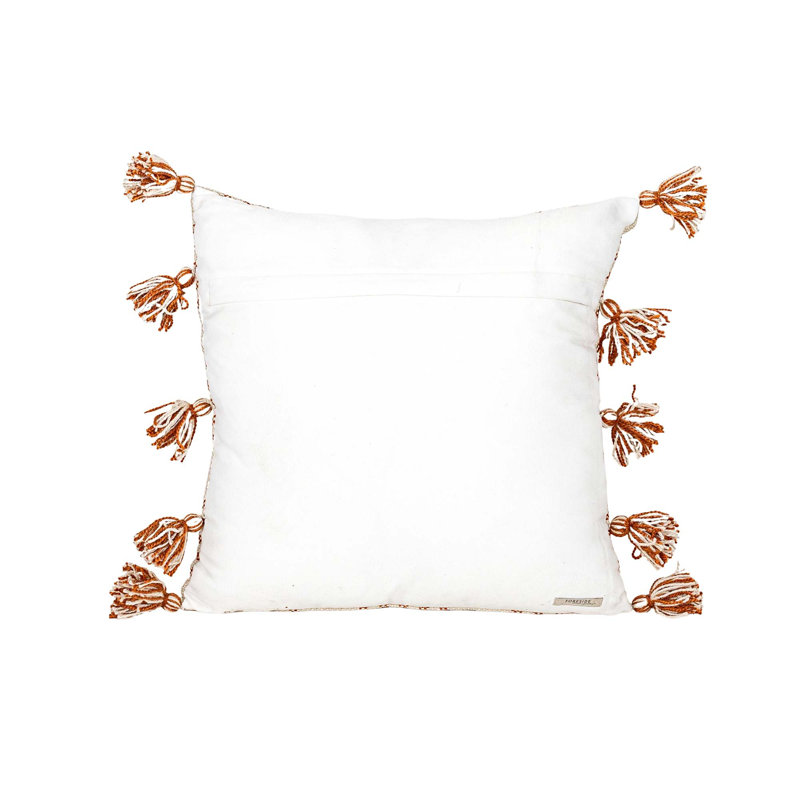 18x18 Inch Rust Plaid Outdoor Throw Pillow with Tassels