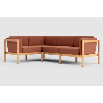 Haven Teak Outdoor Sectional With Sunbrella Cushions In Graystone