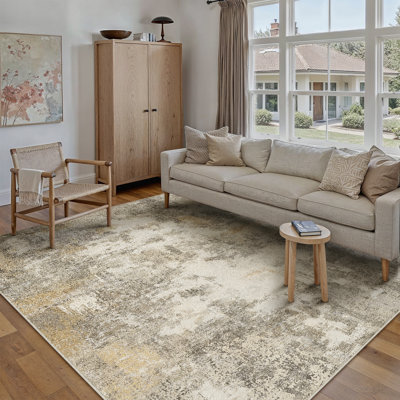 Modern Abstract Machine Washable Area Rug With Non-Slip Rubber Backing