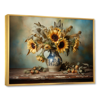 " Vintage Sunflowers Bouquet Still Life II "