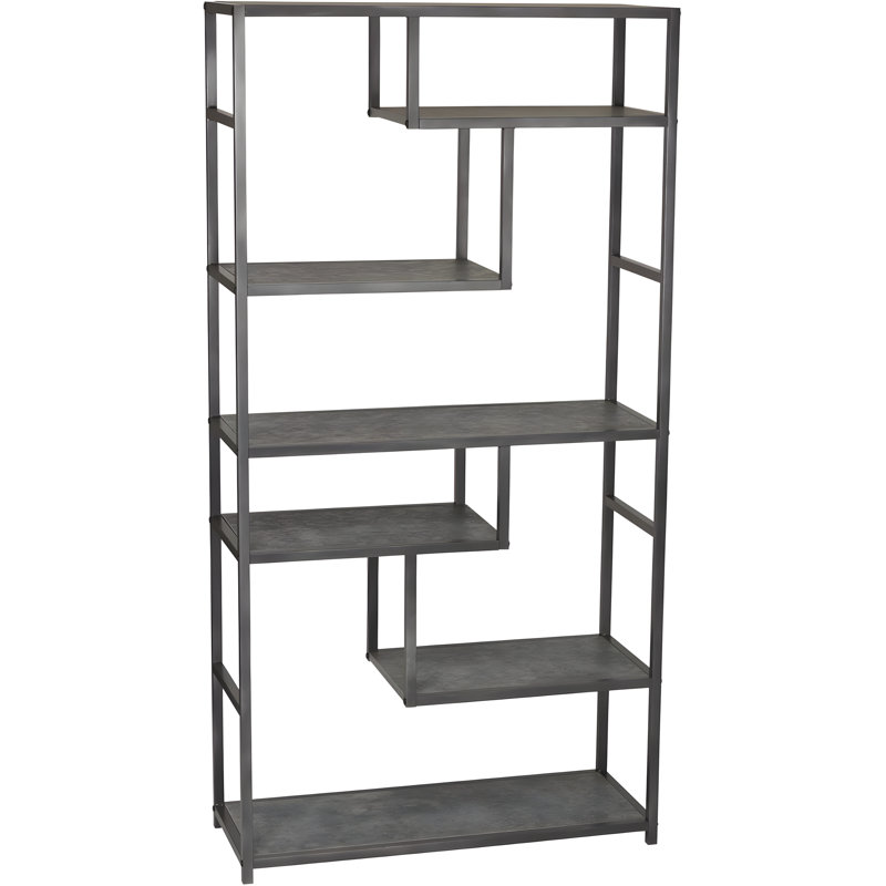 Modern Geometric Open Bookcase With Faux Concrete Wooden Shelves For Versatile Storage And Display