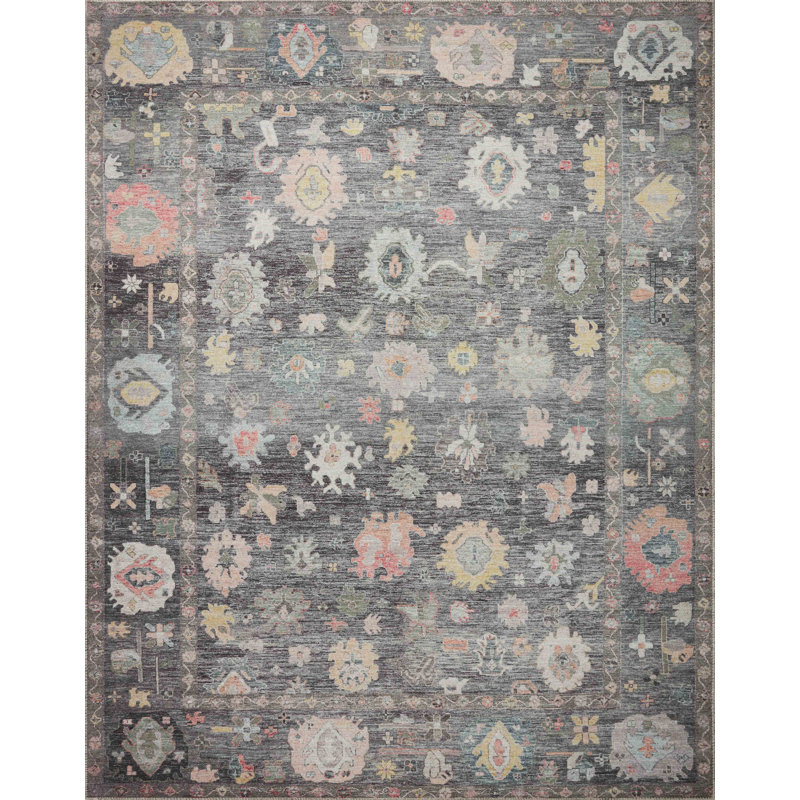 Elysium Charcoal Oriental Floral 8'6" x 11'6" Wool-Synthetic Blend Rug