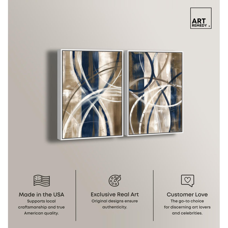 Abstract Blue Circles Set Canvas Print Modern Wall Art Set by Art Remedy, Black Frame, 10 x 15, 25" H x 17" W, White Frame