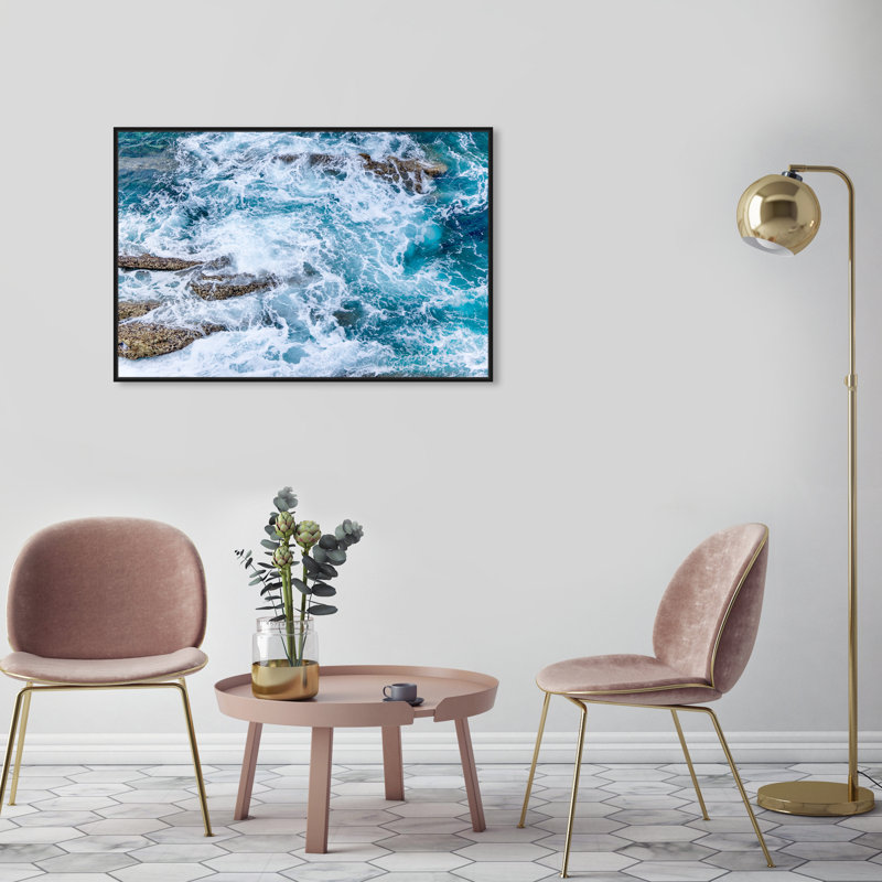 Mermaid Water Coastal - impression d'art graphique, H 24 po x l 36 po x 1,5 po, Toile avec cadre noir