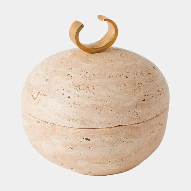 Caillou Travertine Decorative Bowl, 6" H x 6" W x 6" D