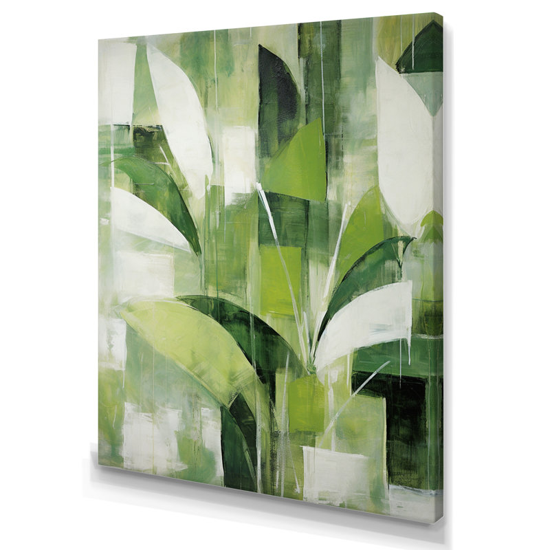 Abstrait, plantes vertes, minimalisme, collage rétro - plantes, art sur toile, H 20 po x l 12 po x P 1 po, Toile tendue