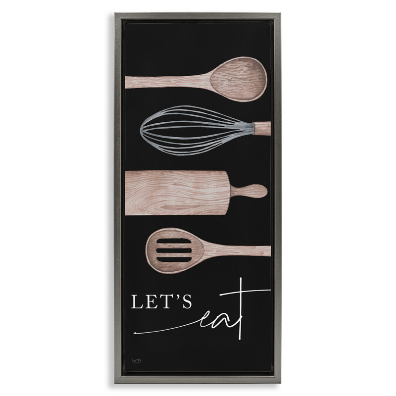«Let's Eat with Kitchen Utensils», art mural encadré flottant gris par Lux + Me Designs, Cadre flottant gris lustré