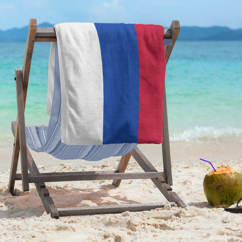 Lightweight Beach Towel, White/Blue/Red, Poly/Cotton