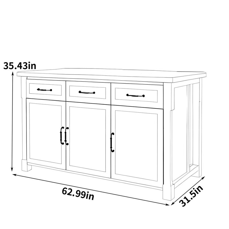 Îlot de cuisine en bois massif 62,99 po, Noir, noir, noir, noir