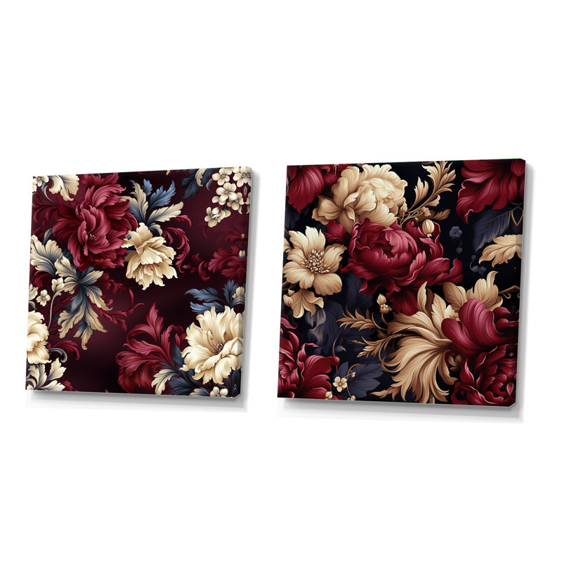 Ellesmere - Floral Square Collage Set Of 2, Wrapped Canvas, 16" H x 33" W