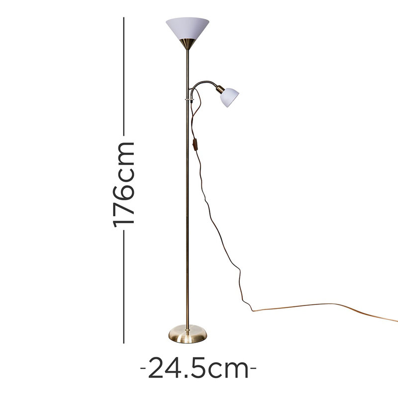 Hatton 176cm Torchiere Floor Lamp, Antique Brass, Yes