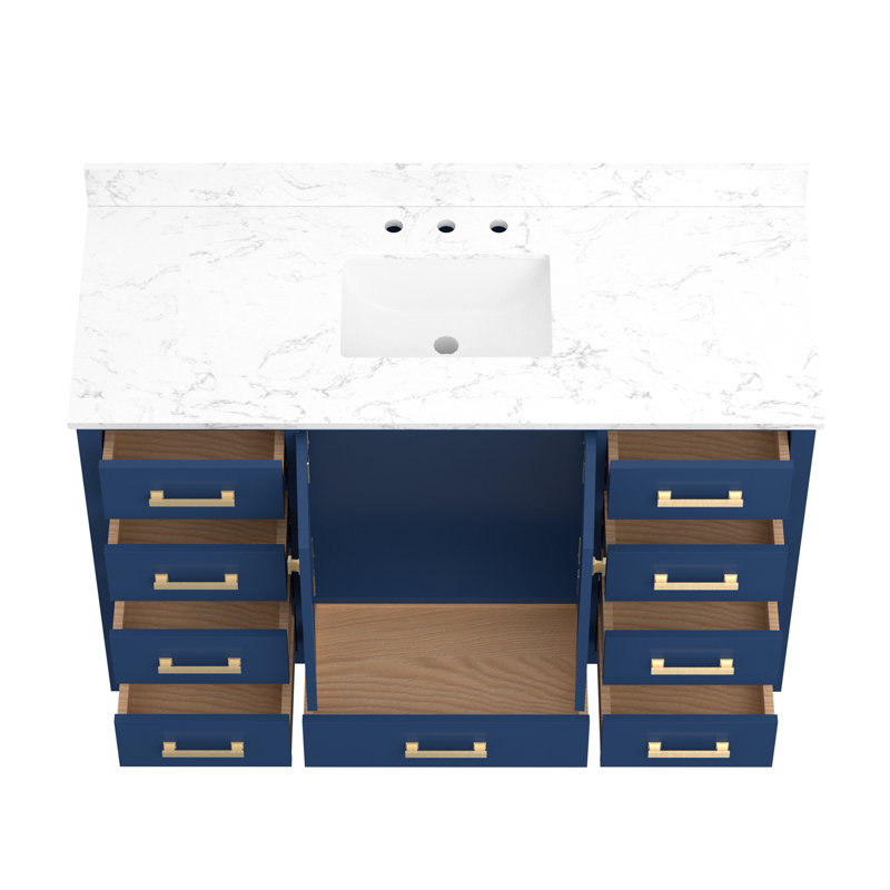 Meuble-lavabo double en bois massif et manufacturé Yakia, Blue, 54