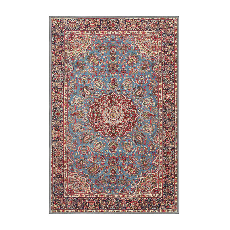 Tapis traditionnel beige / gris / rouge, Rectangle 3 pi x 5 pi