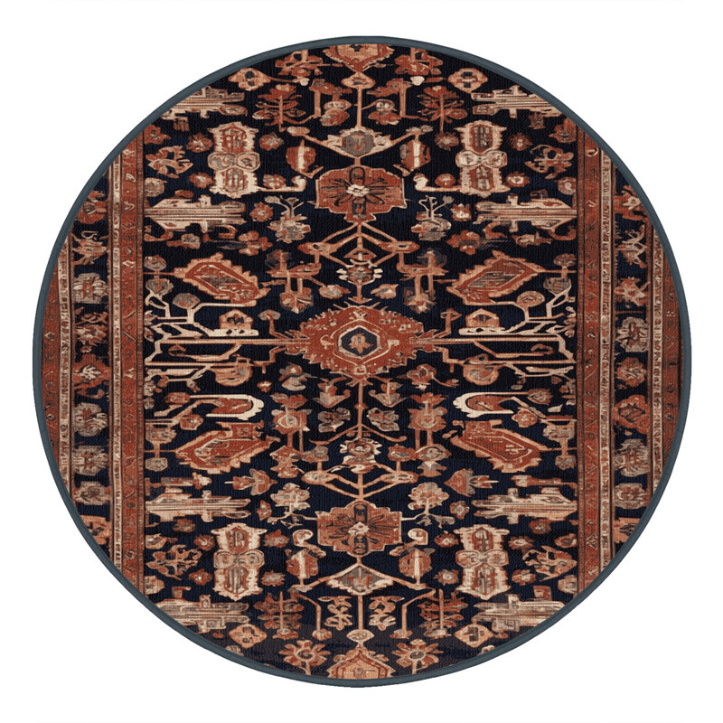 Tapis brun turc lavable à la machine, Rond 3 pi