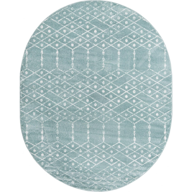 Sierra Geometric Area Rug, Oval 7'10" x 10', Aqua