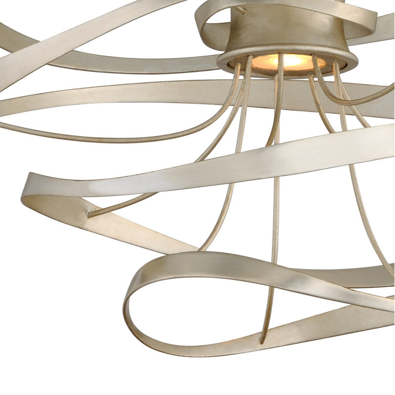 Calligraphy 2 - Light Unique Geometric LED Chandelier, 16.5" H x 18" W x 18" D, Silver Leaf with Polished Stainless Accents