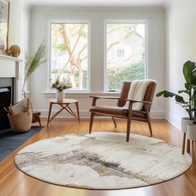 Premium Machine Washable Prisco Beige Rug, Round 8'