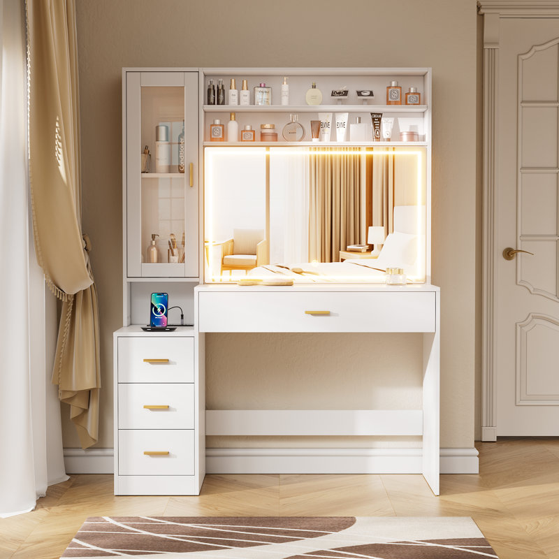 Wade Logan Vanity And Stool Set Wayfair Corner Makeup Vanity With