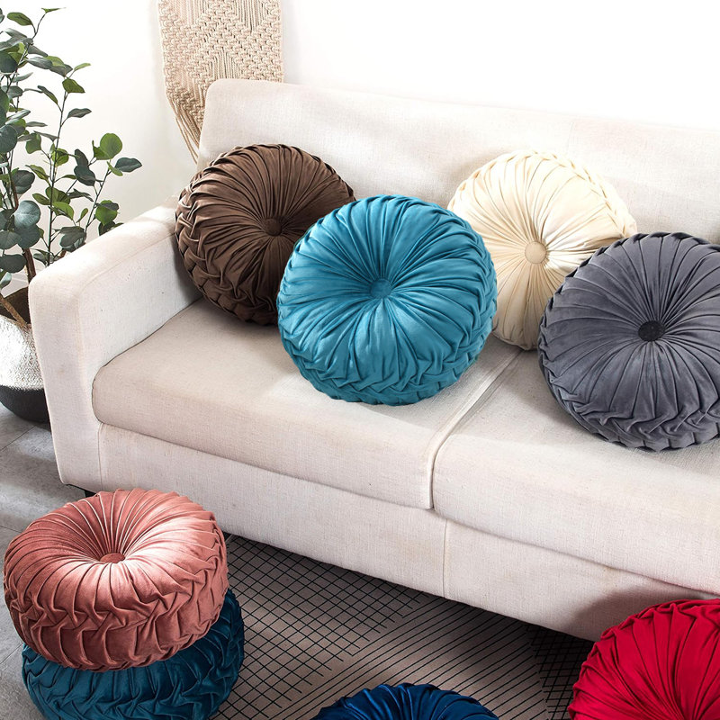 Velvet Round Throw Pillow for Couch Decor 15-Inch (Set of 2), Blue