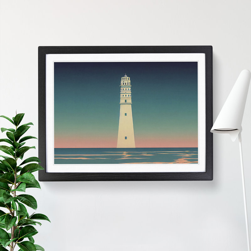 Lighthouse Deco Style - Single Picture Frame Print, Black, 34cm H x 46cm W