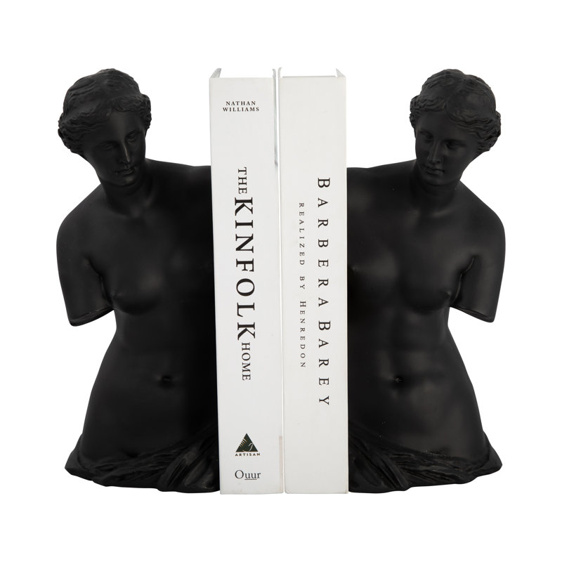 Polyresin Greek Goddess Bookends - A Touch of Mythical Elegance for Your Home Library, Black