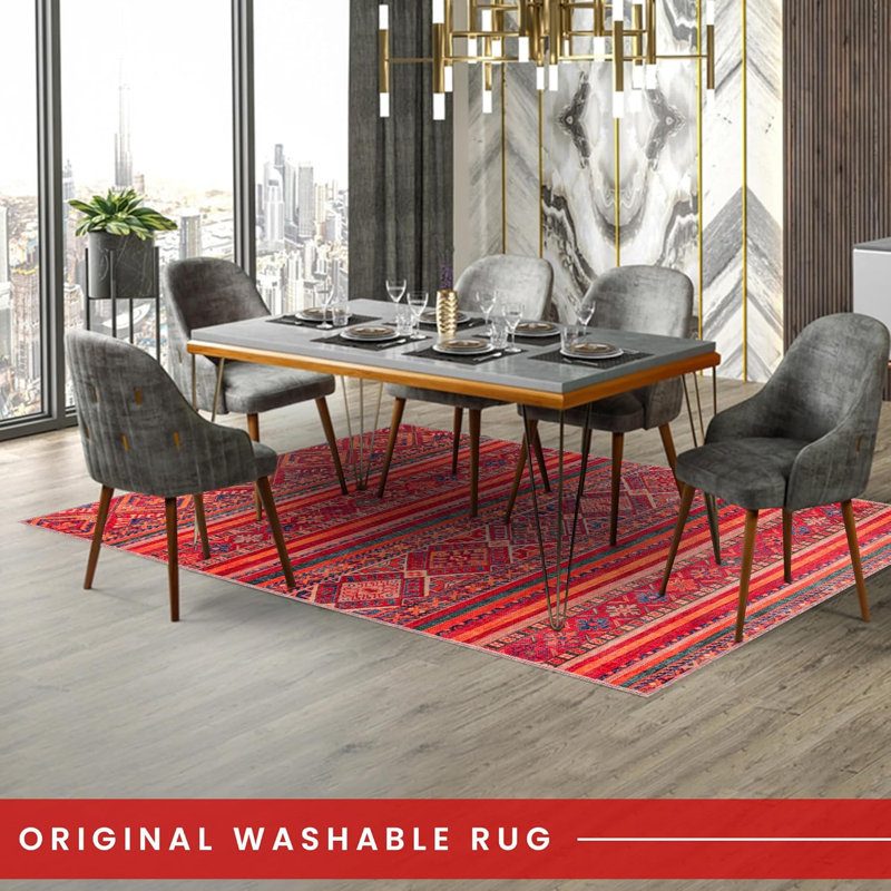 Non Slip Area Rugs Machine Washable Carpet Pad Entryway Rug Low Pile Modern Mat For Bedroom - 1322NR, Rectangle 200 x 290 cm
