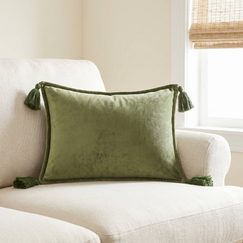 Norwin Tassels Cotton Throw Pillow, Polyester/Polyfill, Grass Green