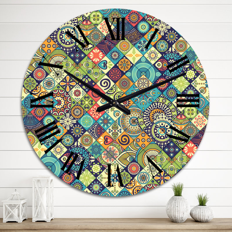 Ethnic Floral Geometrics - Horloge murale à motifs, Moyen