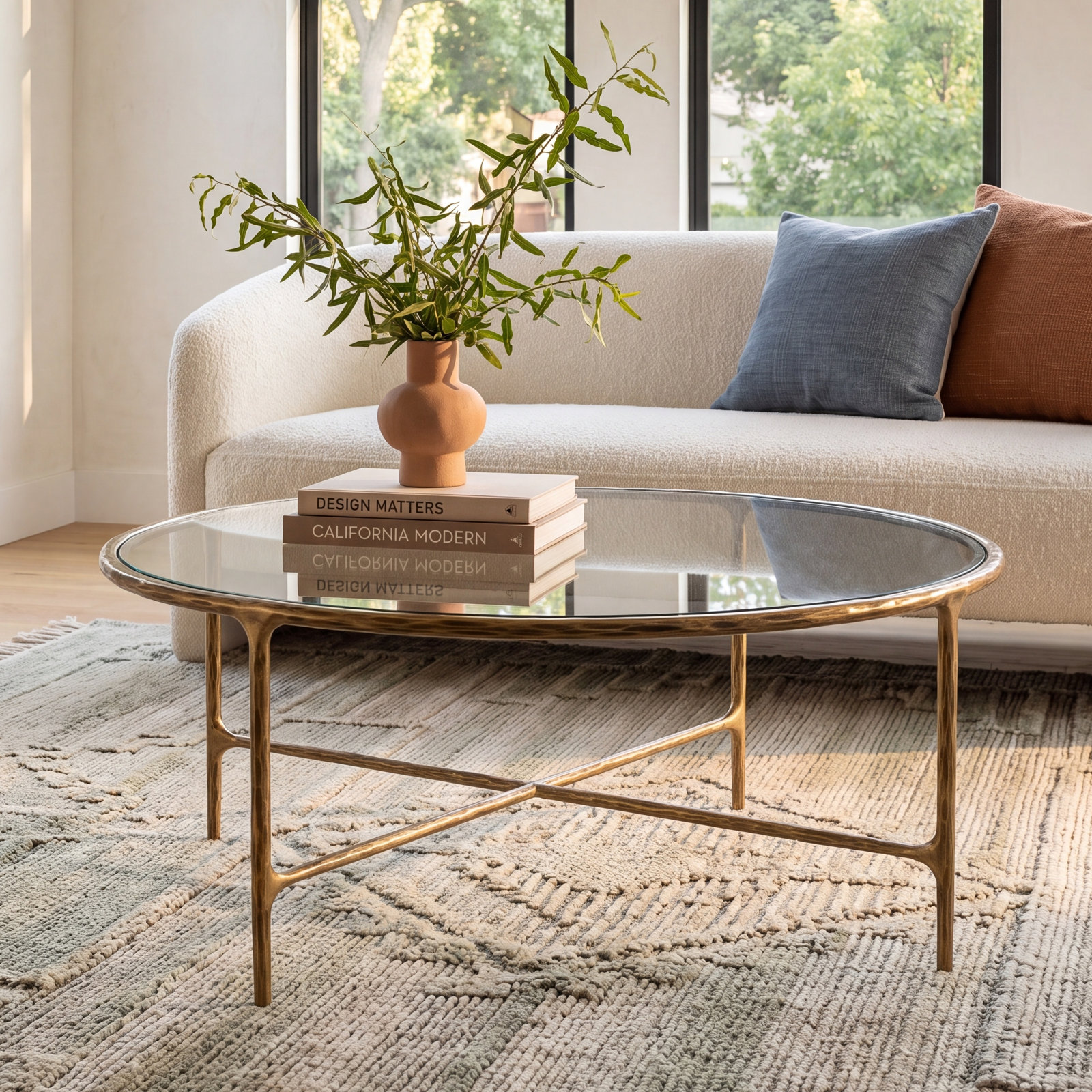 Evelynn 36" Coffee Table, Brass, Clear, Glass