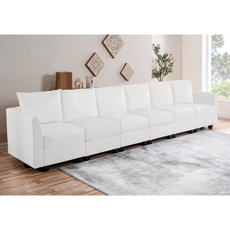 Canapé modulaire en cuir convertible Rudie, Cuir vif blanc éclatant