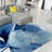 Inky Flower II Washable Blue Art Area Rug size 8'x10', Heavenly Softness with Non-Slipping Backing