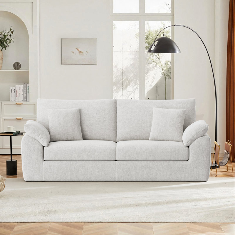 Boneless 89.8" Modern Upholstered Tufted Arm Loveseat Sofa with Pillows and Memory Foam Cushions, Beige