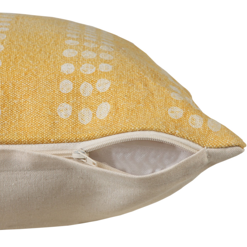 Coussin en coton Polka, Jaune/blanc