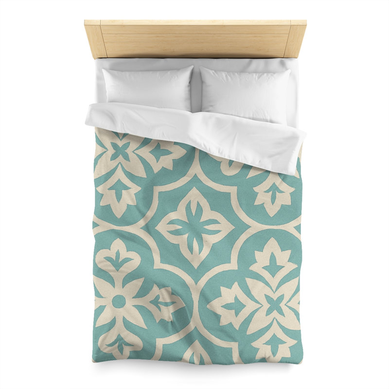 Microfiber Duvet Cover Boho Style, Design 37, White, Twin Duvet Cover