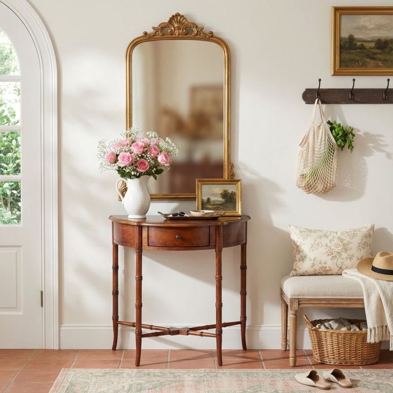 Skilling Demilune Console Table, Dark Brown