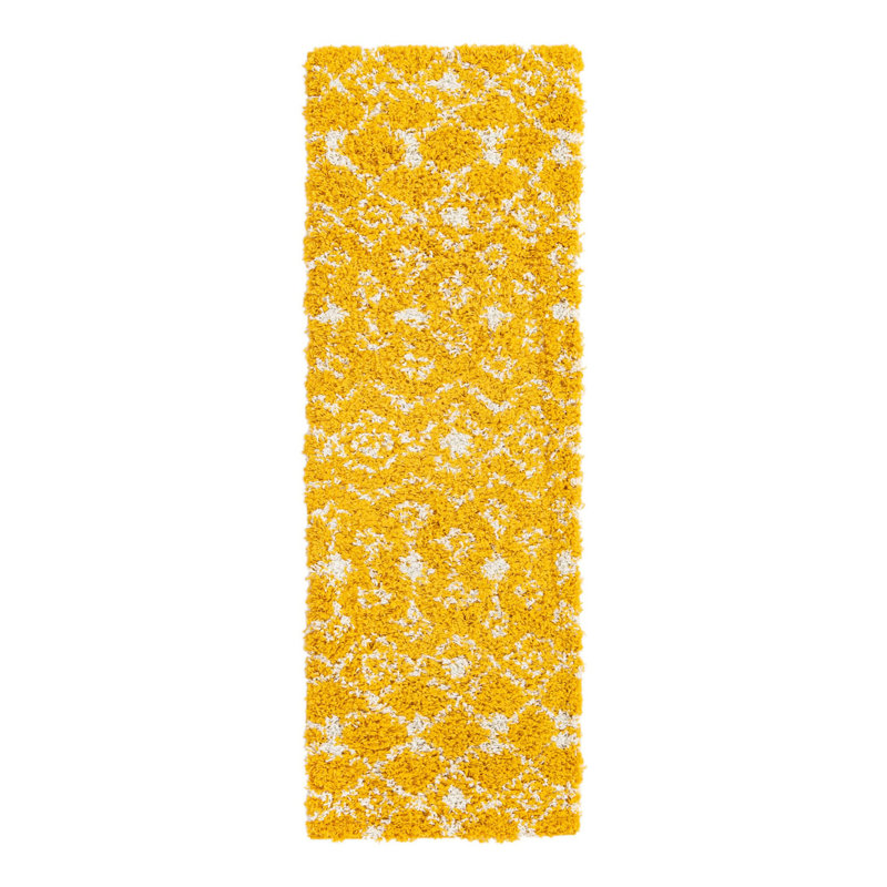 Tapis jaune à motif géométrique Griego, Tapis de couloir 2 pi x 6 pi 1 po