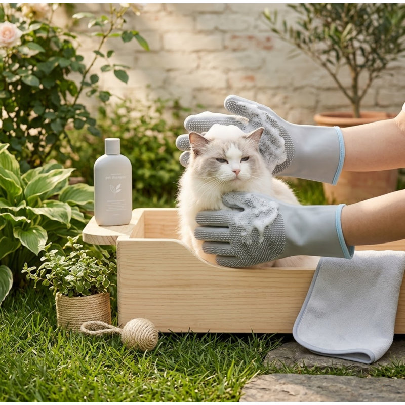Gants de toilettage pour chiens, chats, lapins et chevaux, gant de massage doux avec brosse à shampoing avec 5 doigts, outil de désherbage efficace, paquet de 1