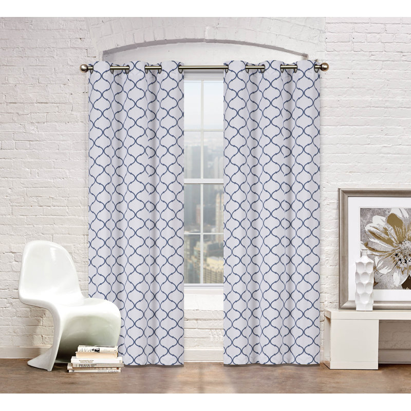 Pyne Cotton Blend Room Darkening Curtain Pair, Navy