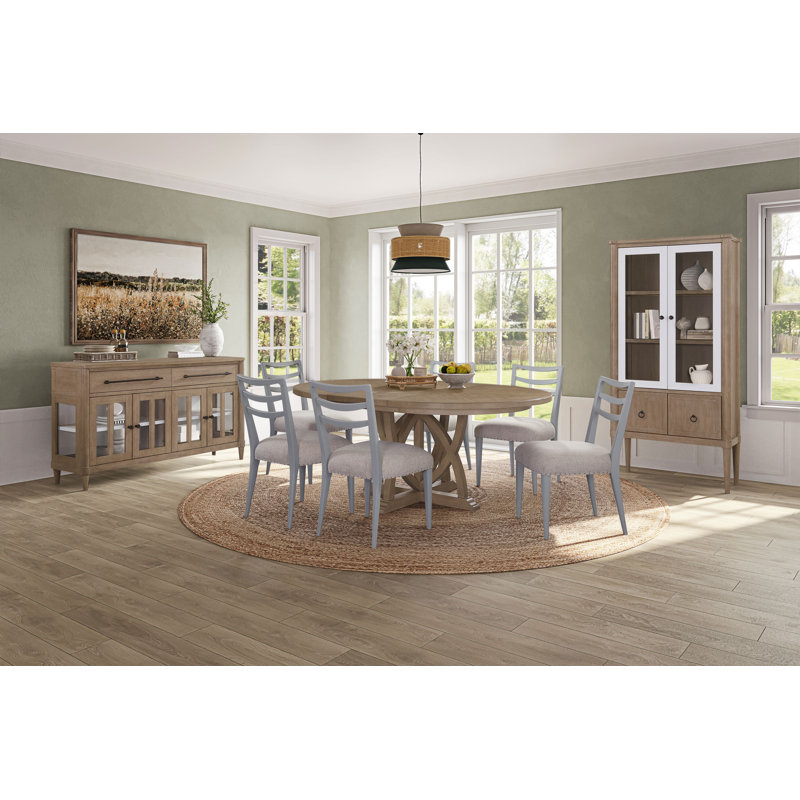 Dana Heights Round Expandable Dining Set w/ Ocean Finish Chairs – 7 Piece Coastal Farmhouse Dining Collection