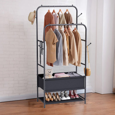 Support à vêtements autoportant à tringle double pour ranger vos chaussures, sacs, chapeaux et vêtements