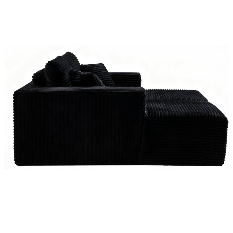 Modern Corduroy Modular Sectional Sofa, Lounge Couch With Pillows, Black