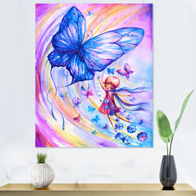 Fille avec papillons - Art mural pour enfants, art sur toile